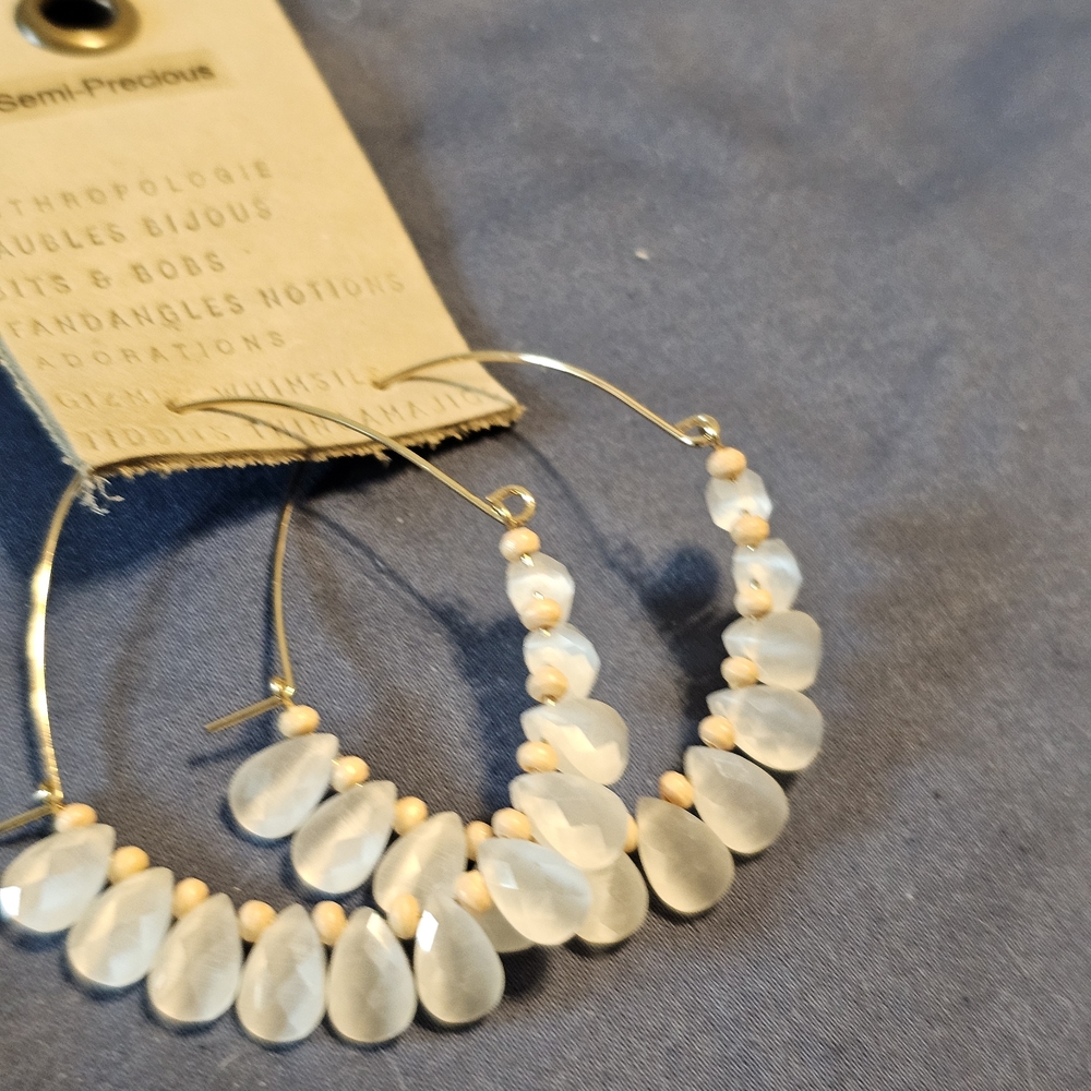 Anthropologie Gold and Cream Teardrop Earrings
